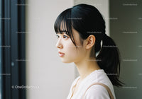 Close-Up of Young Asian Woman in Profile with Ponytail