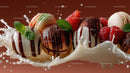 Colorful Assorted Ice Cream Scoops with Berries and Chocolate Drizzle