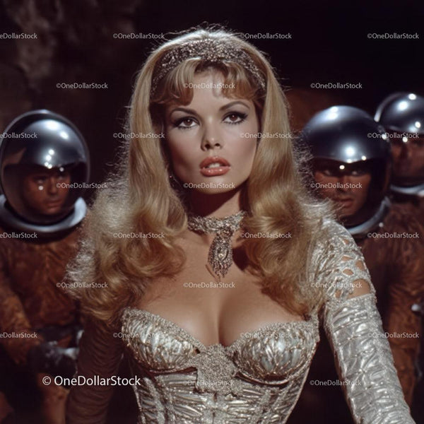 Glamorous Space Explorer in Futuristic Silver Costume