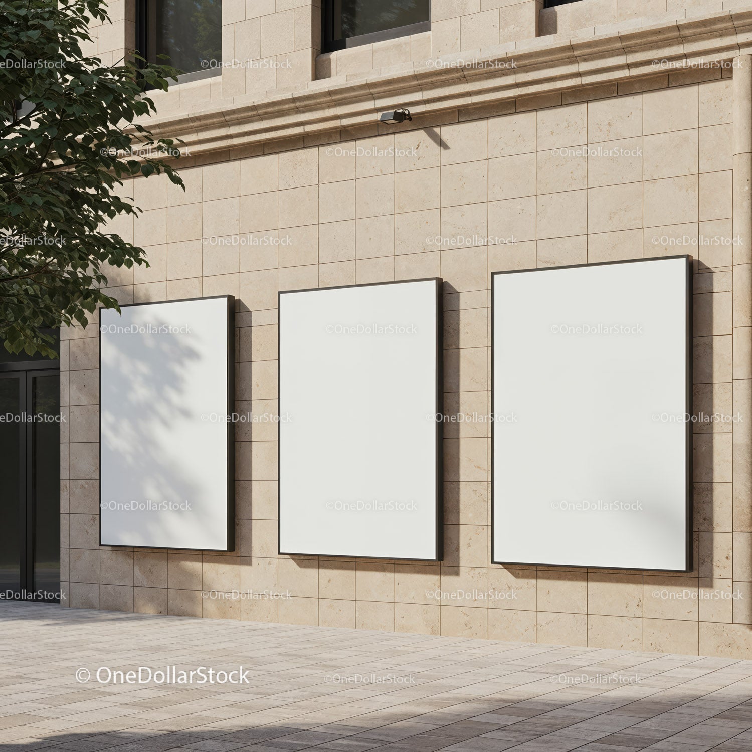 Three Blank Vertical Billboards on Modern Building Wall