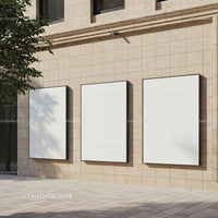 Three Blank Vertical Billboards on Modern Building Wall