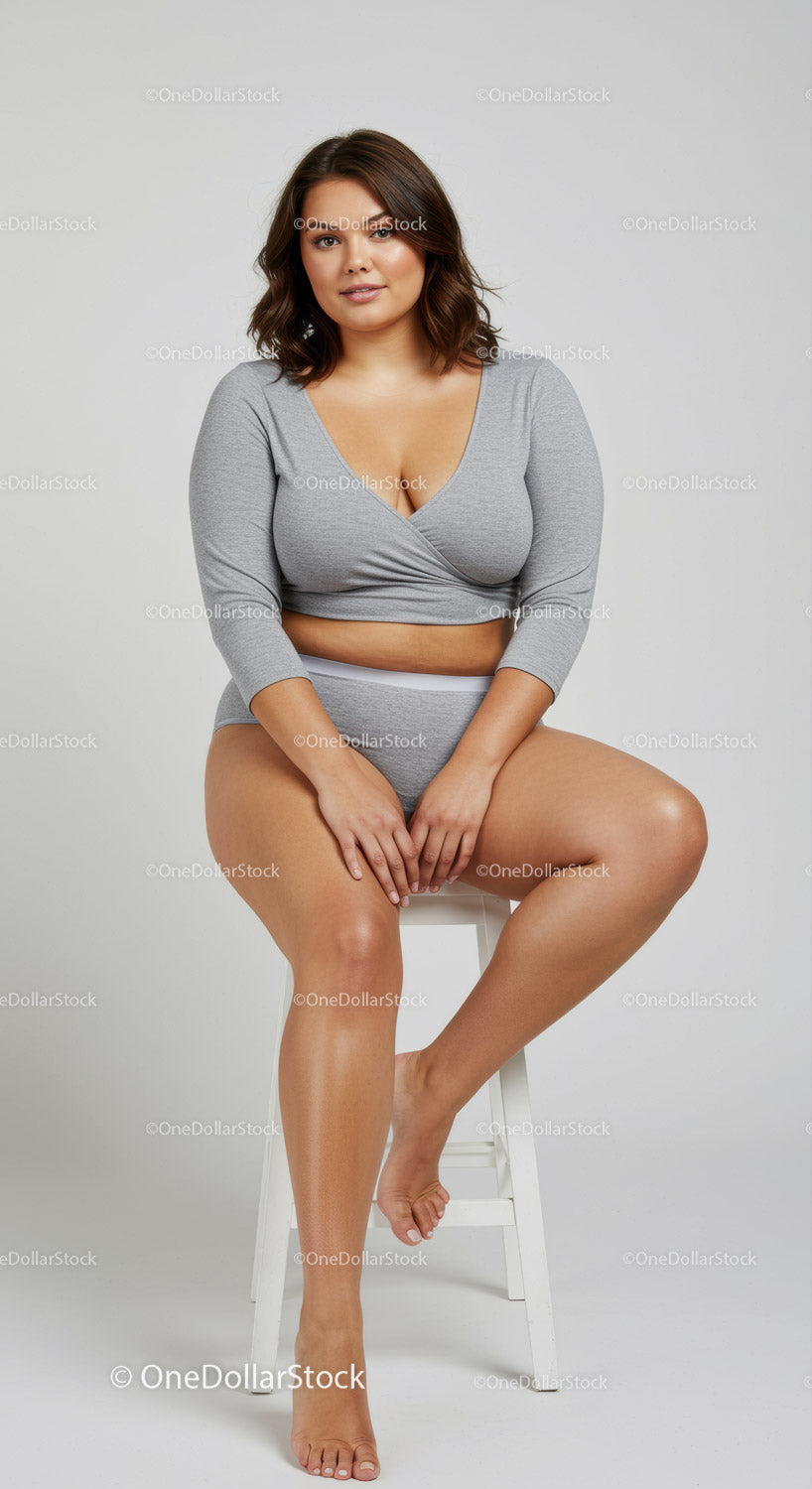Confident Woman Sitting on Stool in Casual Loungewear