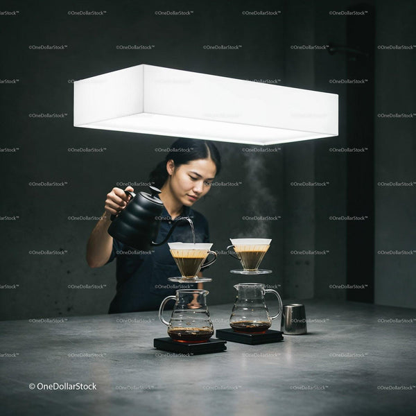 Barista Preparing Pour Over Coffee in Minimalist Setting JPG Mockup Image