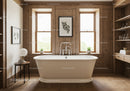 Bright Wooden Bathroom with Freestanding Bathtub and Natural Light