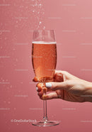 Hand Holding Sparkling Rosé Champagne Glass