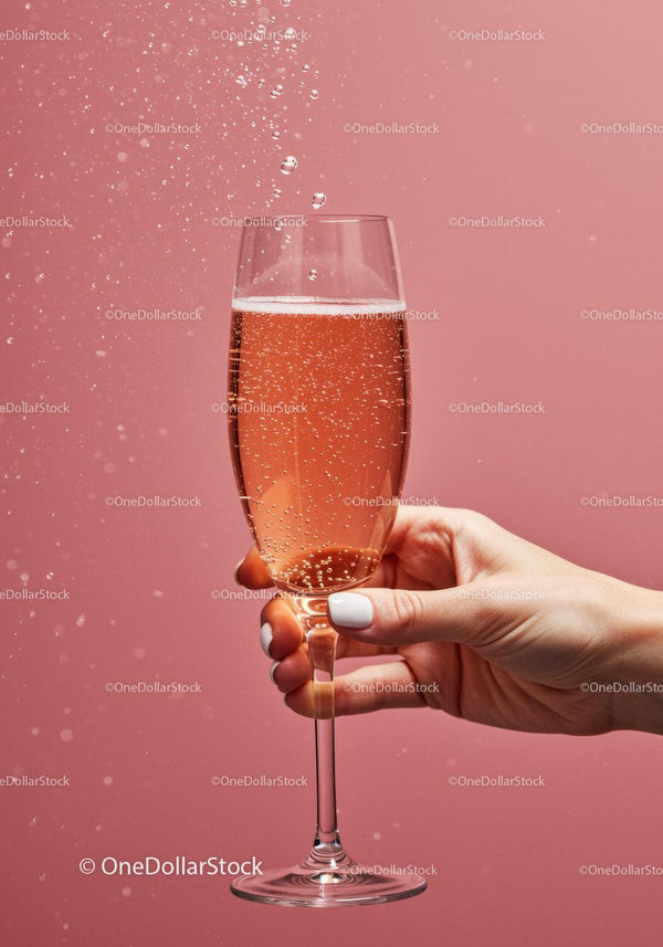 Hand Holding Sparkling Rosé Champagne Glass