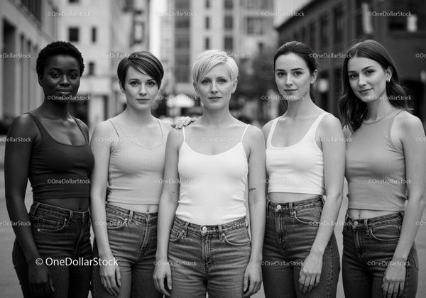 Confident diverse women standing together in urban setting