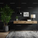 Stylish Modern Interior with Green Foliage and Minimalist Furniture