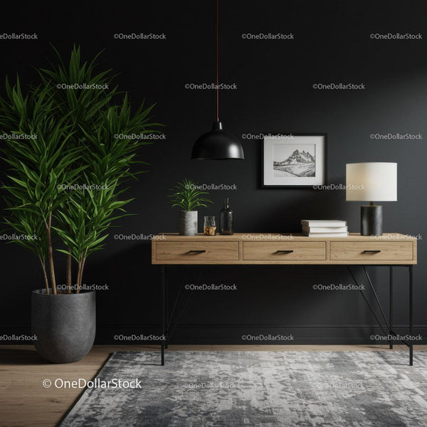 Stylish Modern Interior with Green Foliage and Minimalist Furniture