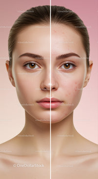 Split Image of a Woman's Face Showing Clear Skin and Acne