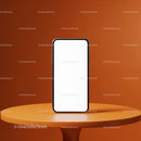 Modern smartphone with blank screen on orange pedestal
