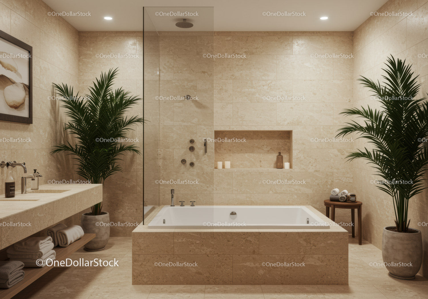 Luksusowa, nowoczesna łazienka z wanną spa i zielenią dla relaksu
