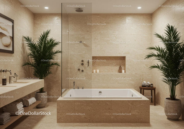 Luxury Modern Bathroom with Spa Tub and Greenery for Relaxation