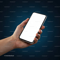 Hand Holding Smartphone with Blank White Screen