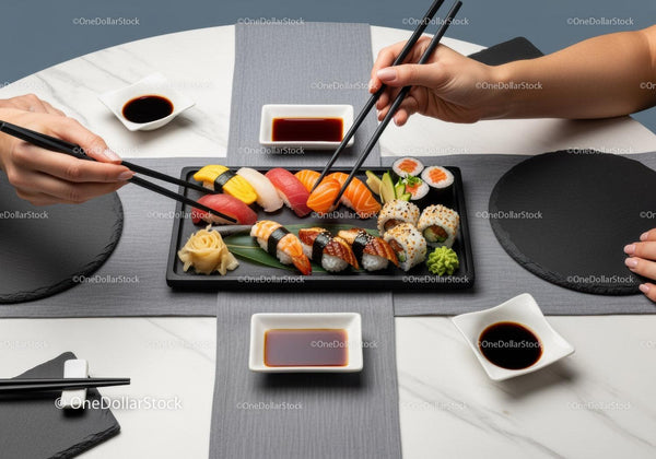 Colorful Sushi Platter with Varied Japanese Sushi Assortment for Fine Dining