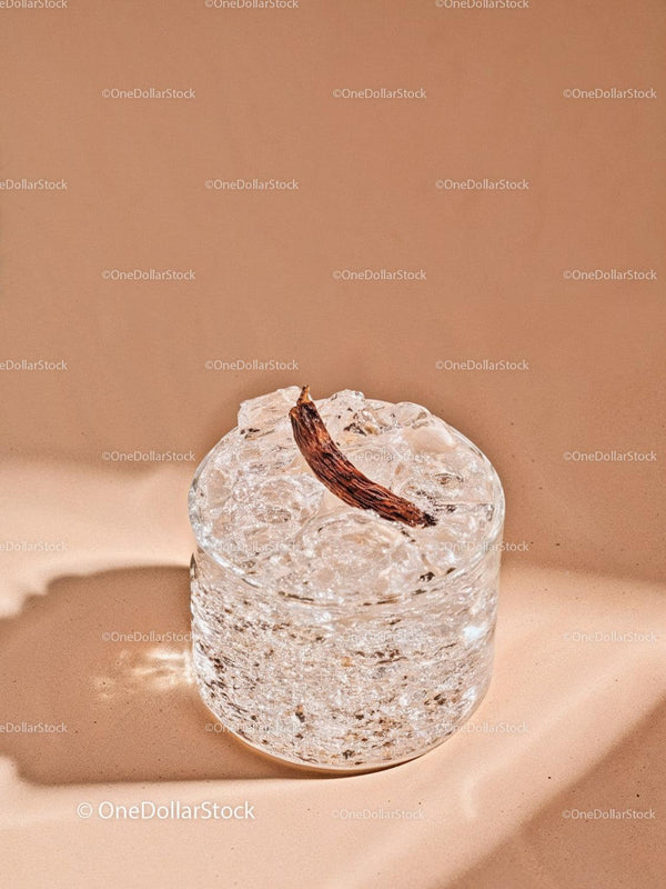 Refreshing clear cocktail with dried vanilla pod garnish