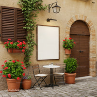 Cozy outdoor café corner with flowering plants and rustic charm