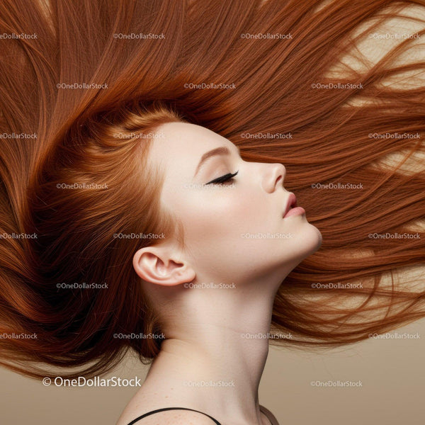Profile of woman with flowing vibrant red hair