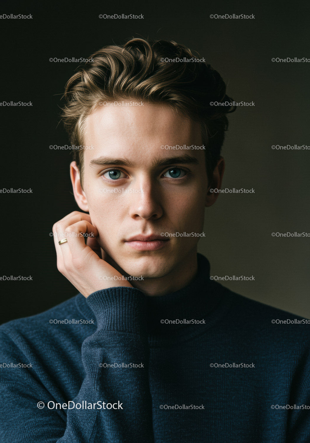 Young Man Portrait with Blue Eyes and Stylish Hair in Modern Indoor Setting