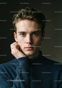 Young Man Portrait with Blue Eyes and Stylish Hair in Modern Indoor Setting