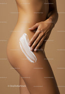 Elegant Woman Applying Body Lotion Highlighting Smooth Skin and Femininity