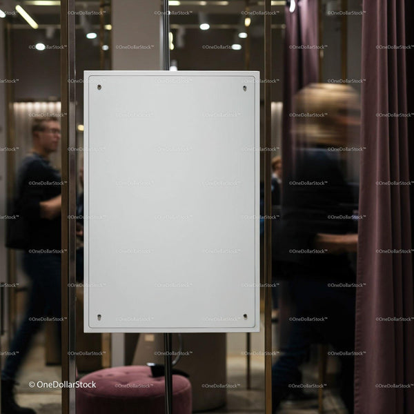 Blank white signboard in stylish modern interior setting JPG Mockup Image