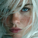 Close-Up of Freckled Woman with Captivating Blue Eye and Blonde Hair