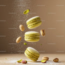 Green Pistachio Macarons with Powdered Sugar Sprinkles