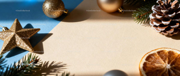 Festive golden Christmas ornaments on soft background