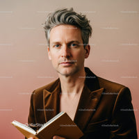 Elegant Man Reading Book in Modern Studio Portrait