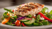 Grilled Chicken Breast Over Colorful Mixed Vegetable Salad