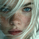 Close-Up of Freckled Woman with Blue Eyes and Blonde Hair