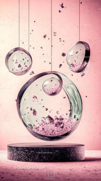 Suspended Glass Spheres Artistic Decor on Pink Background