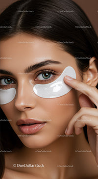 Close-up of woman applying under-eye patches for skincare and beauty