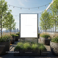 Modern Rooftop Garden with Blank Advertising Board
