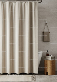 Beige Shower Curtain with Minimalist Bathroom Decor