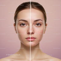 Half-face Portrait of Woman with Clear and Acne-prone Skin