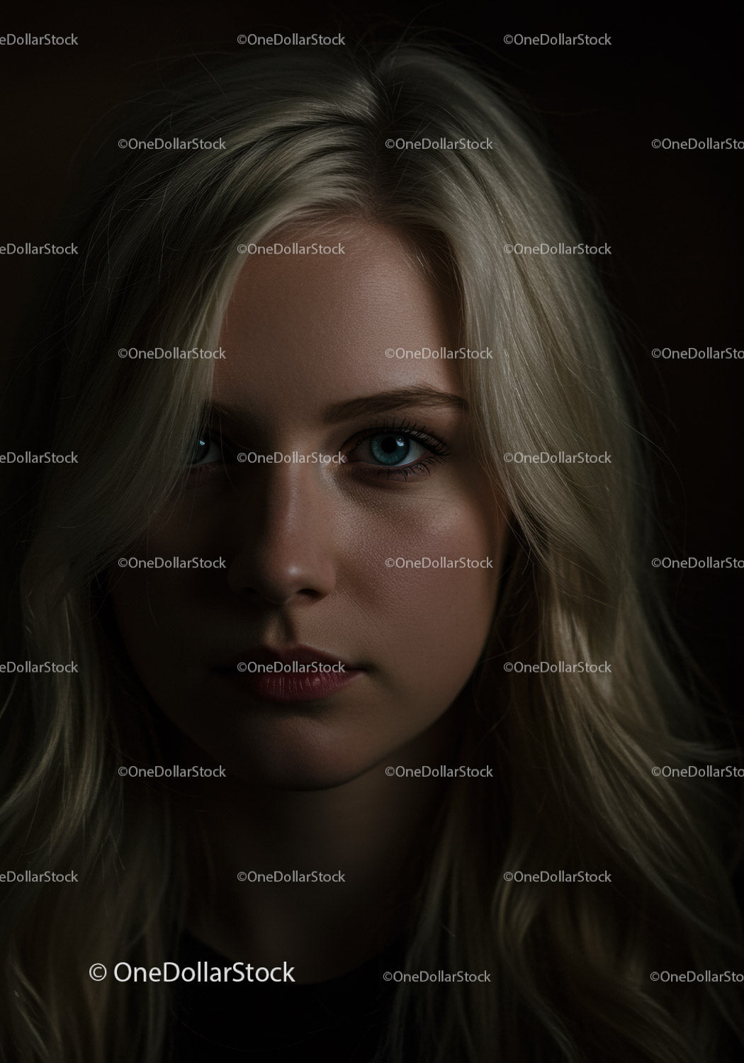 Close up portrait of blonde woman with intense gaze