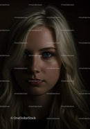 Close up portrait of blonde woman with intense gaze