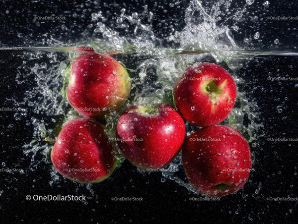 Fresh Red Apples Splashing into Water Cool and Juicy Fruit Scene