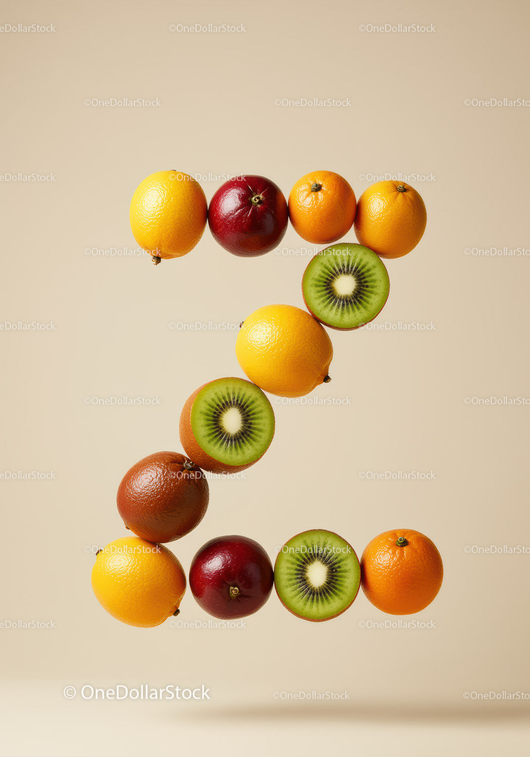 Number Three Formed by Colorful Fresh Fruits On Cream Background