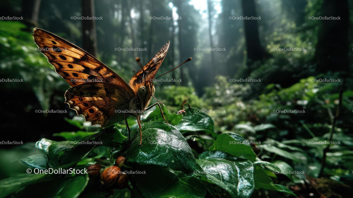 Close-up of a Vibrant Orange and Black Butterfly in a Green Forest