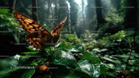 Close-up of a Vibrant Orange and Black Butterfly in a Green Forest