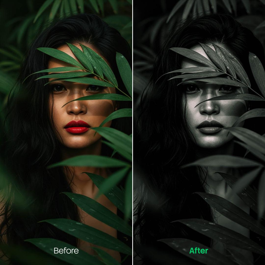 monochrome photography edit with BW Portraits Green Lightroom presets