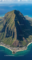 Majestic Mountain Peak Overlooking Turquoise Ocean Coast Landscape