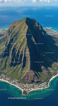 Majestic Mountain Peak Overlooking Turquoise Ocean Coast Landscape