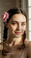 Young Woman With Braided Hair and Bright Smile in Natural Light