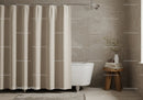 Contemporary Bathroom with Beige Tiles and Free-Standing Bathtub