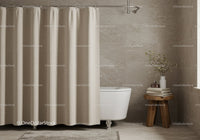 Contemporary Bathroom with Beige Tiles and Free-Standing Bathtub