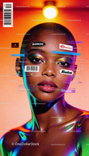 Futuristic beauty portrait with colorful makeup and holograms